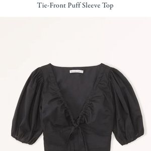 Abercrombie and Fitch Tie Front Puff Sleeve Top in Black